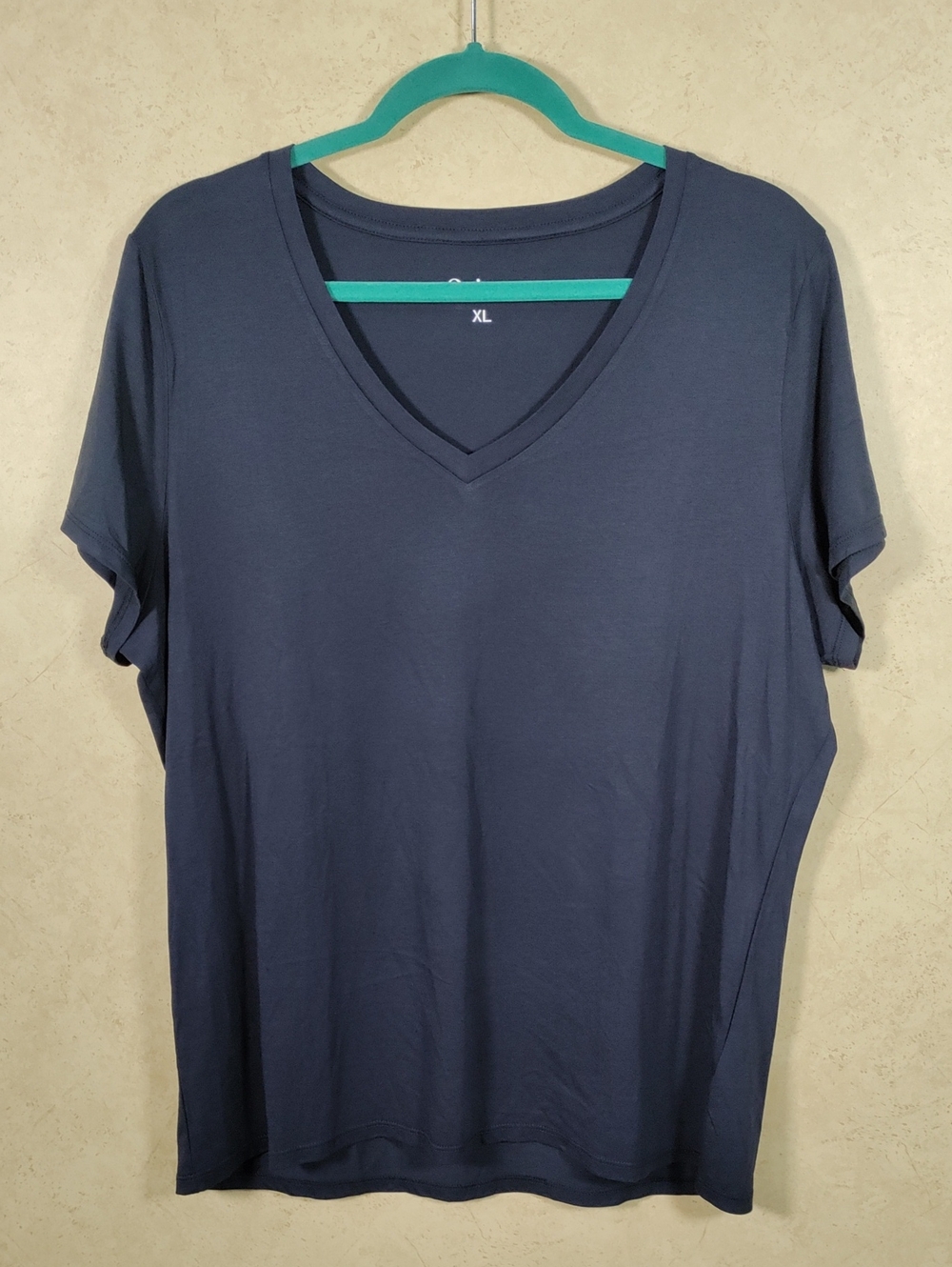 H179 Quince Navy V-Neck Short Sleeve Cotton Modal Tee XL NWOT